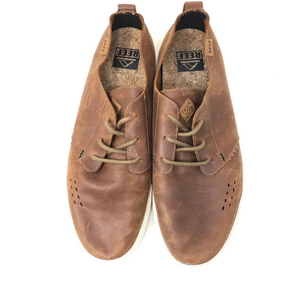 Reef Mens 12 Landis 2 Natural Brown Leather Sneakers Lace Up Casual Skate Shoe